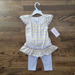 NWT Bonnie Jean Baby Girls 24 Months 2 Piece Shirt & Capri Outfit Yellow Blue